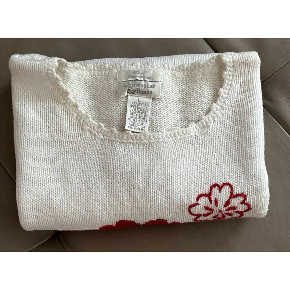 Christopher & Banks Women's L White Hand Embroidered Floral Tank Top - Picture 14 of 14